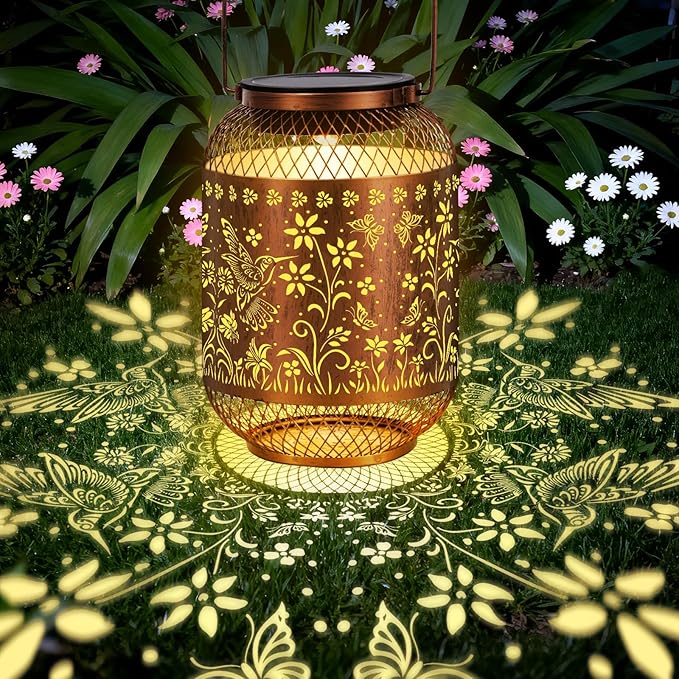 Vaukki Solar Lantern Outdoor Waterproof, Hummingbird Garden Decor Birthday Gifts for Women Friendship Mom Grandma Sister, Metal Hanging Solar Lights for Outside, Patio, Yard, Backyard, Porch, Pathway