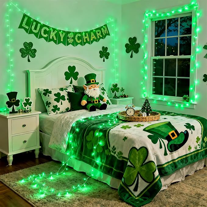 JMEXSUSS 4 Pack 50 LED Battery Operated String Lights Green, Each 16.5ft Green Light Outdoor Waterproof, 8 Modes St. Patrick’s Day Lights Indoor with Timer for Christmas Halloween Party Decoration