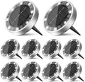 10-Pack Solar Ground Disk Lights, Cool White Waterproof LED