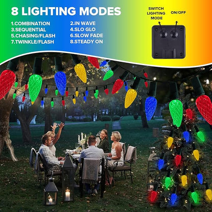 Christmas Decorations Solar Strawberry String Lights Outdoor,50LED Multicolor C6 Strawberry with Xmas Gifts Decor,Waterproof Solar Christmas Lights for Home,Porch,Tree,Roofline Decor