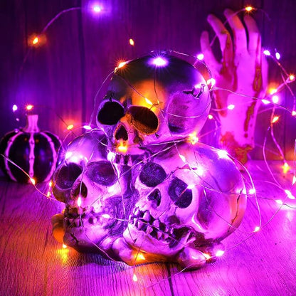 Joomer Orange Purple Battery Halloween Fairy Lights, 2 Pack 16.4FT 50LED 2 Modes Twinkle String Lights for Indoor Outdoor Halloween Decorations