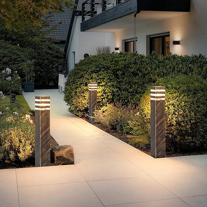 SLAWA 23.6In Pathway Lights Bronze E26 Outdoor Waterproof Post Lights Outside Housing Landscape Path Lighting Exterior Sideway Porch Lighting Patio Lawn Bollard Lamp Exterior Floor Lamp with Warm Bulb