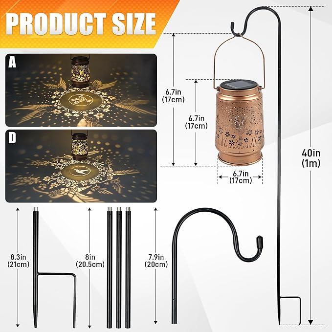 2 PCS Hummingbird Solar Lantern - Outdoor Decorative Solar Lanterns for Garden, Patio, Backyard, and Porch - Waterproof Hanging Lantern for Outside - Perfect Gifts for Women