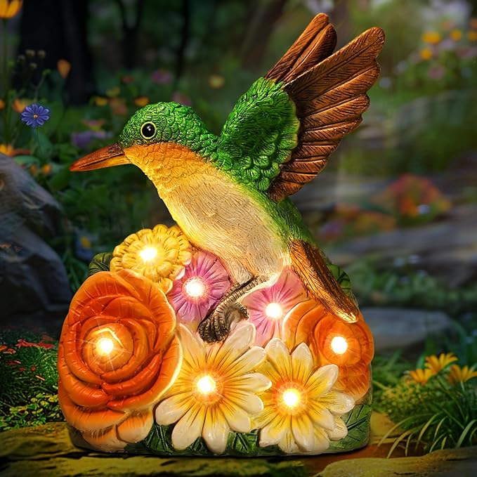 Solar Hummingbird Garden Statue Light, Outdoor Decor