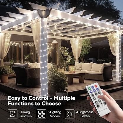 ICRGB Solar Rope Lights Outdoor, 39FT 100 LED Solar Rope Lights,IP67 Waterproof, 8 Modes, Outdoor Patio Porch Tree Wedding Christmas Pool Garden Decorative (Cool White, 39FT)