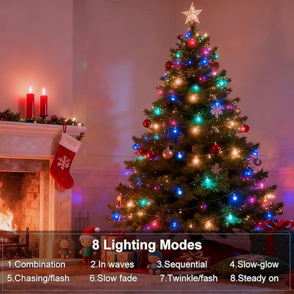4 Pack Christmas String Lights Battery Operated, Each 50 LED16.5Ft Dark Green String Lights Auto Timer 8 Modes Indoor Outdoor Xmas Wreath Tree Decor (Multicolor)