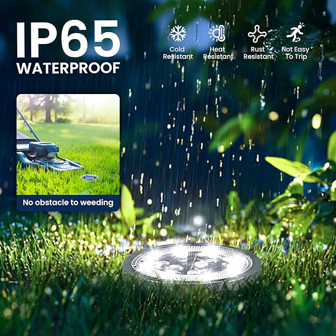 16-Pack Solar Ground Disk Lights, Cool White Waterproof LED