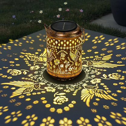 Hummingbird Gardening Gifts Outdoor Solar Lanterns, 2 Pack Garden Decor for Outside, Hanging Solar Lanterns Decorative Gifts for Women Birthday Unique Vintage Table Metal Lights for Yard, Balcony