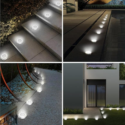 Solar Ground Lights,18 Pack Flat Solar Lights Outdoor Waterproof, Bright LED Solar Disc Lights, 6000K Cool White Landscape Lighting for Outside Yard Garden Pathway Driveway Lawn