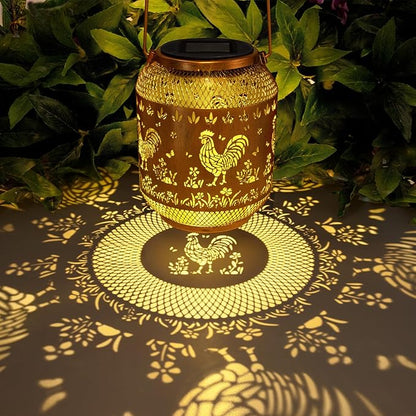 Chicken Solar Lanterns Outdoor Waterproof, Rooster Birthday Gifts for Women Mom Grandma, Metal Solar Lanterns Decorative Outdoor LED Lights for Garden Yard Patio Porch Decor