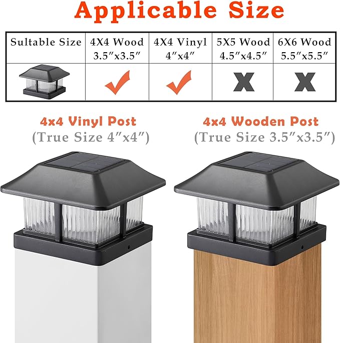 Dynaming Solar Flame Post Cap Lights Outdoor, Solar Powered Fence Post Light, Flickering Flame LED Lantern Lamps Waterproof for Garden Deck Patio, Fit 4x4 Wooden/Vinyl Posts, 2 Pack