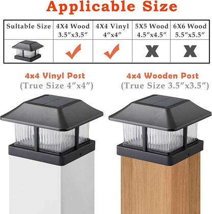 Dynaming Solar Flame Post Cap Lights Outdoor, Solar Powered Fence Post Light, Flickering Flame LED Lantern Lamps Waterproof for Garden Deck Patio, Fit 4x4 Wooden/Vinyl Posts, 8 Pack