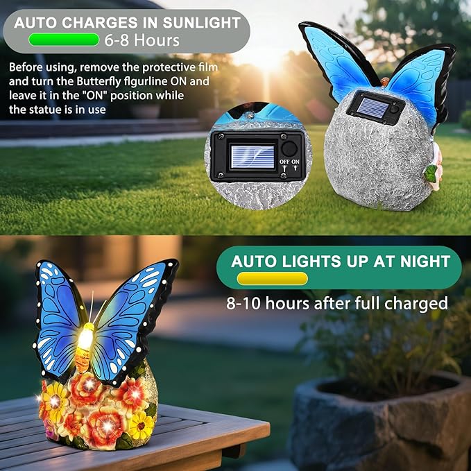 Linkax Butterfly Birthday Easter Gifts for Adults Women Mom Grandma, Butterfly Statue Solar Lights Outdoor Garden Decor for Outside Yard Patio Balcony Front Porch Home Decorations Ornaments