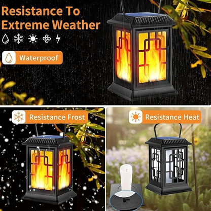 Solar Lanterns Outdoor Waterproof Hanging Solar Lanterns Garden Lights Solar Powered Flame Lights LED Lights for Patio Pathway Deck Yard (2 Pack)