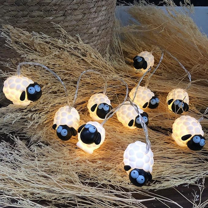 Cute Painted Sheep Night Light LED Sheep Ornaments String Lights Black Sheep Fairy Light Battery Powered Indoor Outdoor Party Decor Night Light (20LED, Black Sheep)