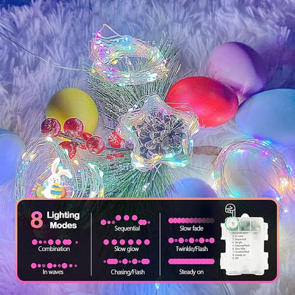 4 Pack 50 LED Easter Lights Battery Operated with Remote, 16FT Waterproof Twinkle Lights with Timer & 8 Modes, Pastel Fairy String Light Outdoor Indoor for Spring Bedroom Easter Decor (Multicolor)