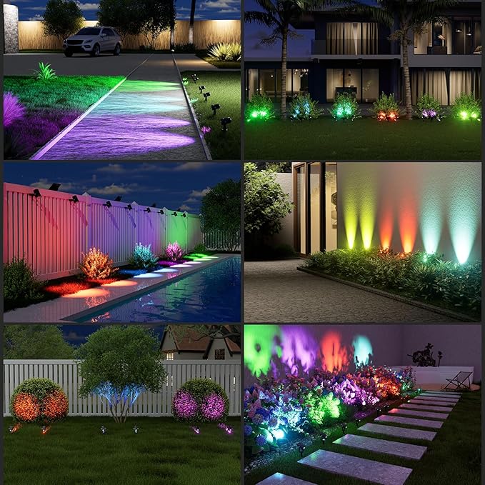 RGB Color-Changing Solar Spotlights, Waterproof Wall LED
