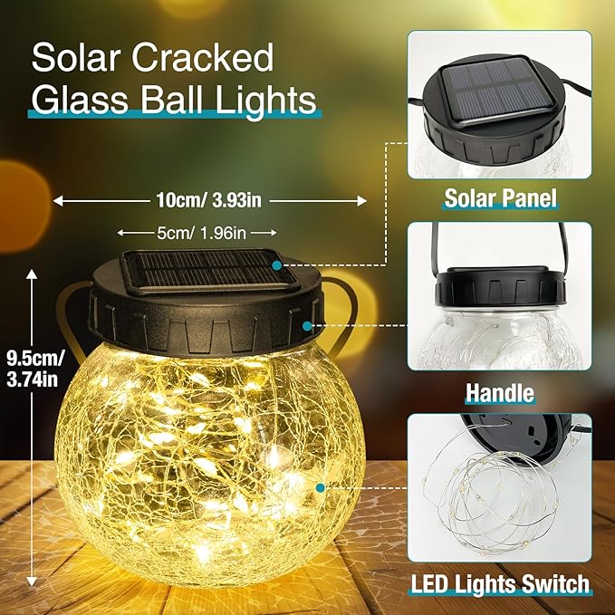 6-Pack Elegant Globe Solar Lanterns for Garden, Waterproof LED