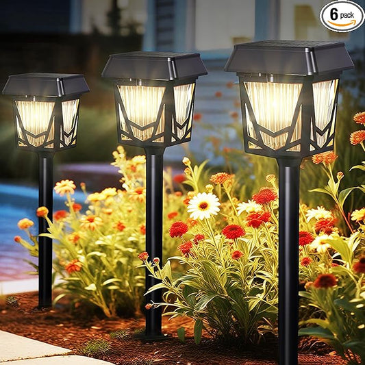 Solar Pathway Lights, Outdoor Lights Waterproof 6 Pack, Large Solar Panel, Type-C Fast Charge, 36H Long Lasting, Auto On/OFF, Dimmer & Breathing, Outdoor Lamp for Path/Patio/Backyard/Garden Decoration