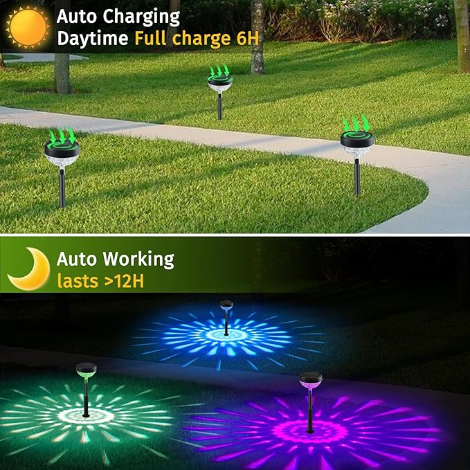 2Pack Solar Pathway Lights Outdoor, Color Changing+8 Fixed Color (Warm White, Cool White, Colored) Solar Lights Outdoor, Bright Solar Powered Garden Light