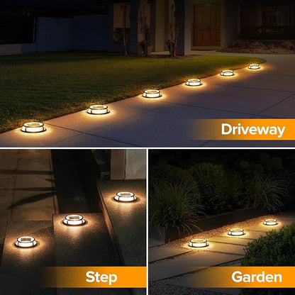 LUTEC 4 Pack Solar Driveway Lights, 12 LEDs IP67 Waterproof Outdoor Solar Dock Driveway Marker Lights for Step, Sidewalk, Pathway, Patio, Garden(Warm White)