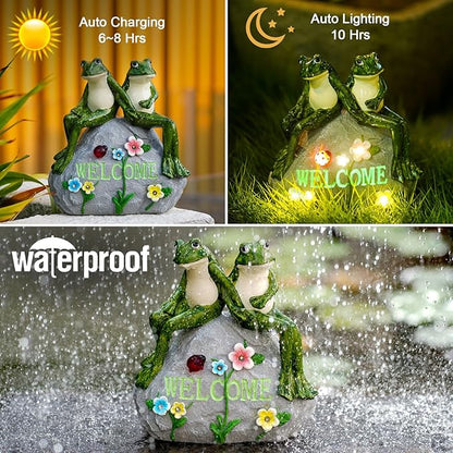Nacome Solar Garden Outdoor Statues Frog with Succulent and 7 LED Lights - Lawn Decor for Patio, Balcony, Yard Ornament - Chrismtas Gifts for Mom Grandma
