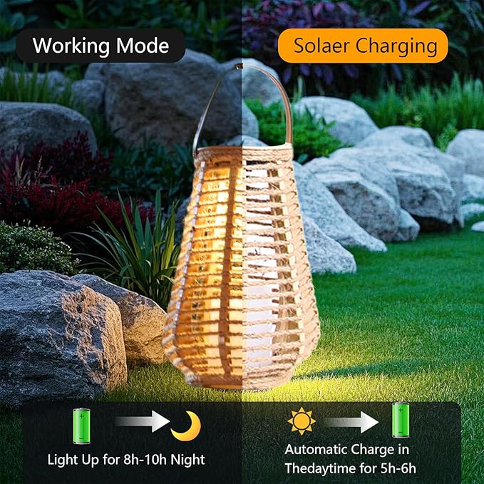 2 Pack Solar Lanterns Outdoor Waterproof, Imitation Candle Lantern in Bohemian Style for Garden, Backyard, Patio Decor, Birthday Gifts for Women Mom Grandma, Hanging Garden Lights for Outside
