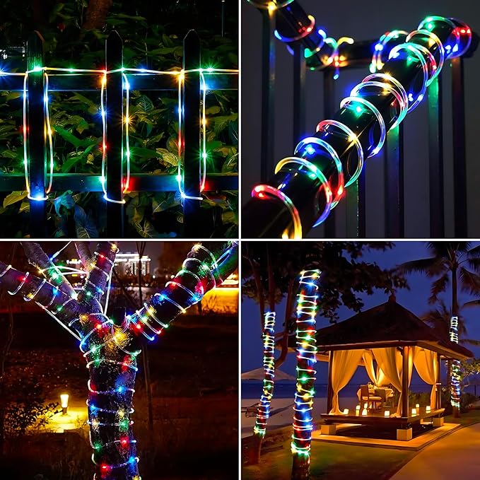 Jnaurb Battery Operated Rope Lights for Outside, 33FT 100LED 8 Modes Battery Operated String Lights, Waterproof Christmas Fairy Light with Remote for Outdoor Indoor Patio Xmas Party Decor - Multicolor