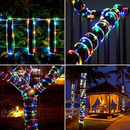 Jnaurb Battery Operated Rope Lights for Outside, 33FT 100LED 8 Modes Battery Operated String Lights, Waterproof Christmas Fairy Light with Remote for Outdoor Indoor Patio Xmas Party Decor - Multicolor