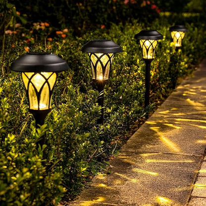 GIGALUMI 6 Pack Solar Pathway Lights Outdoor, Metal Glass & ABS Solar Landscape Lights Waterproof IP65, Warm White Solar Powered Garden Lights for Yard Patio Walkway Driveway (Black)