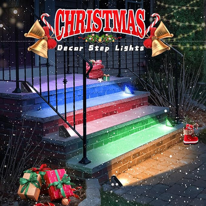 NIORSUN Solar Step Lights,6 Pack RGB Solid Color Changing Solar Stair Lights Outdoor Waterproof IP67 Auto On Off,Solar Lights for Steps,Stair,Patio,Yard,Porch,Front Door,Deck Decor
