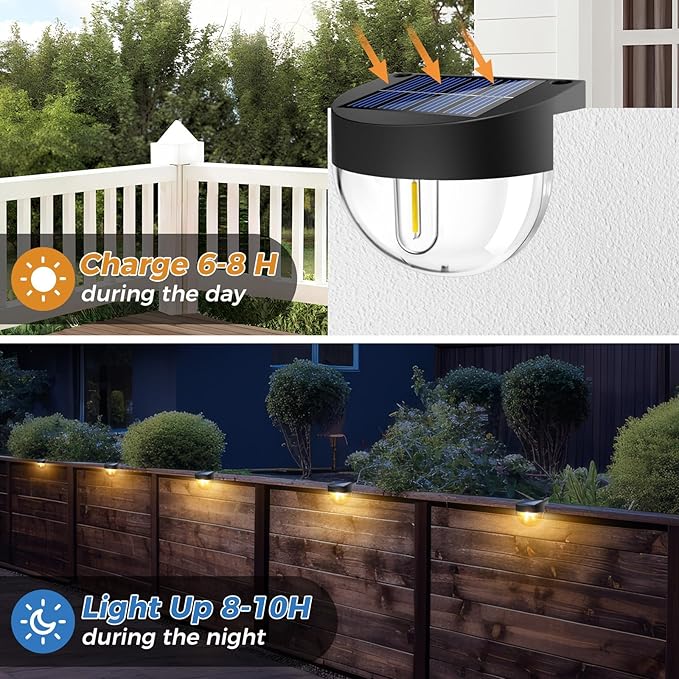 btfarm 4 Pack Solar Deck Lights Outdoor Waterproof, Retro LED Patio Lights Solar Powered, Solar Fence Light for Outside Railing Porch Steps Garden Post Decor, Warm White