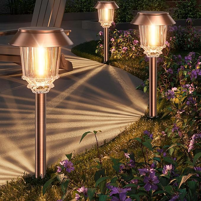 6-Pack Warm White Solar Path Lights, Outdoor Walkway LED