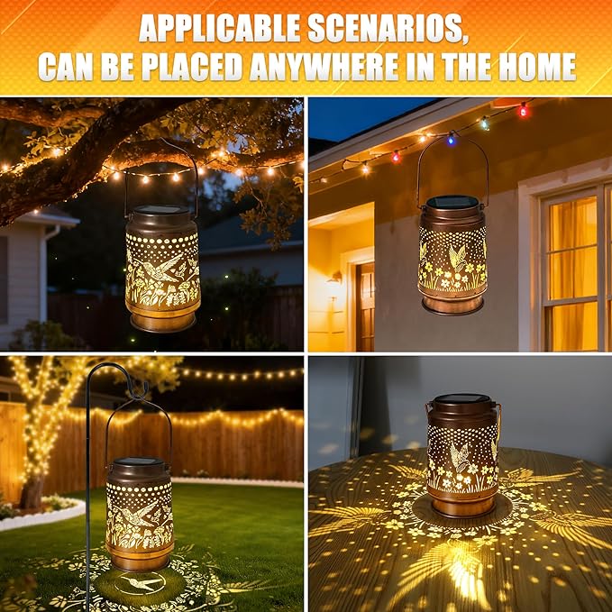 2 PCS Hummingbird Solar Lantern - Outdoor Decorative Solar Lanterns for Garden, Patio, Backyard, and Porch - Waterproof Hanging Lantern for Outside - Perfect Gifts for Women