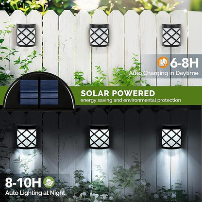 GIGALUMI 8 Pack Solar Fence Light Cold White Porch Solar Powered Decor Outdoor Waterproof Wall Fence Lights for Garden, Yard, Patio, Front Door, Garage