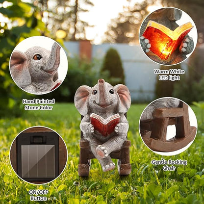Garden Statues Elephant Outdoor Decor Lights, Lucky Miniature Elephant Statue Solar Garden Decor for Patio,Porch,Home Yard Decor Elephant Gifts for Mom,Women, 2.04"x3.34"x3.93"