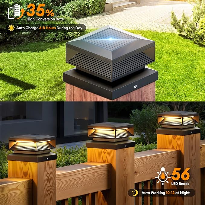 2-Pack 3-Mode Patio Post Cap Lights, Solar LED