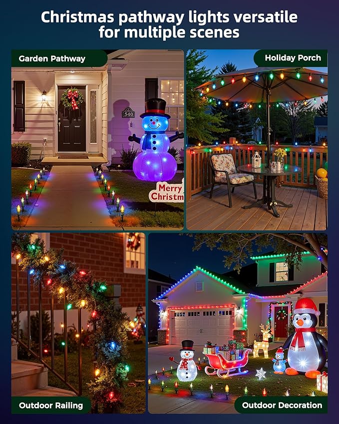 C9 Christmas Lights Outdoor, 25.7ft 20 Bulb Pathway Lights with Stakes, Multicolor