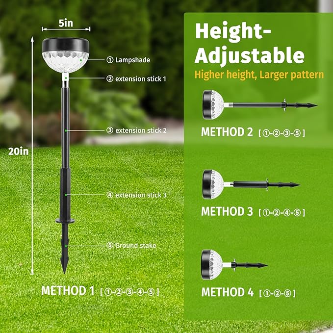 8Pack Solar Pathway Lights Outdoor, Color Changing+8 Fixed Color (Warm White, Cool White, Colored) Solar Lights Outdoor, Bright Solar Powered Garden Light