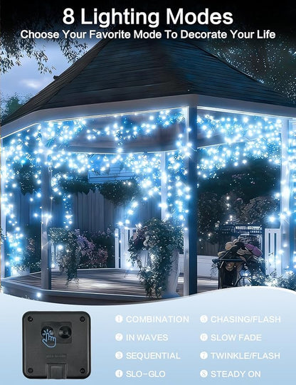 Solar String Lights Outdoor, Upgraded 2-Pack 80FT 200 LED Solar Twinkle Light for Outside, Waterproof Silver Wire 8 Modes Solar Fairy Lights for Garden Patio Tree Christmas Party Wedding (Cool White)