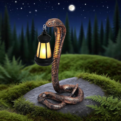 Solar Lantern Outdoor Snake Statues Garden Decoration, Yard Art Lawn Decor for Porch, Patio, Balcony, Housewarming Gifts for Birthday, Father's Day, Halloween (Brass Color)