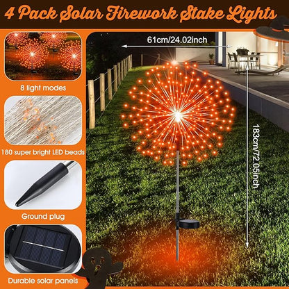 6 Pcs Easter Solar Firework Stake Lights 180 LED 8 Modes Solar Waterproof LED Sparkler Lights Outdoor Decoration for Easter Day Xmas Holiday Garden Patio Yard Pathway Walkway, Orange