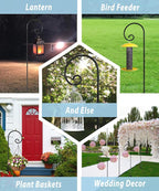 Outdoor Shepherd Hooks 60 inch Tall for Bird Feeder (2 Packs), Adjustable Metal Garden Poles for Hanging Plants Solar Light Lantern, Bright Black