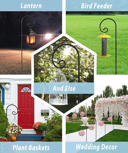 Outdoor Shepherd Hooks 92 inch Tall for Bird Feeder (2 Packs), Adjustable Metal Garden Poles for Hanging Plants Solar Light Lantern, Bright Black