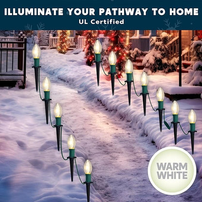 Joiedomi Christmas C9 Pathway Lights Outdoor Decorations 24 Packs, 30.75ft Xmas Warm White Pathway Marker String Lights for Holiday Waterproof Outside Yard Garden, Party, Walkway Decor