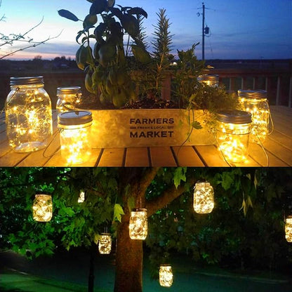 Mason Jar Solar Lantern Lights, 8 Pack 30 LED Bulbs Fairy Star Firefly Solar Lids Jar Lights,8 Hangers Included(No Jars),for Outdoor Home Garden Patio Christmas Halloween Decor Light