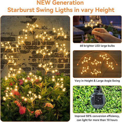 Solar Garden Lights 4 Pack Waterproof Solar Swaying Starburst Light Outdoor Lights for Yard Patio Walkway Pathway Party Wedding Christmas Decoration, Warm White