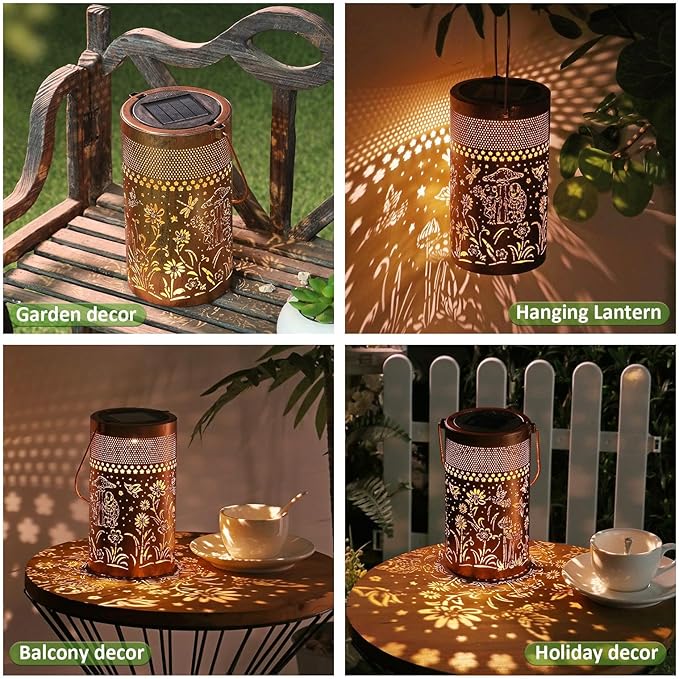 Solar Lantern Outdoor Waterproof, Metal Butterfly, Hummingbirds, Dragonflies, Frogs, Turtles, Flowers, Mushrooms, Garden Decor for Yard, Patio, Lawn, Porch, Backyard, Gifts for Women