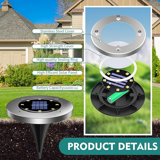 Solar Outdoor Lights - 12 Pack, Waterproof Solar Garden Lights for Landscape, Patio, Pathway, Lawn, Yard, Deck, Driveway, Walkway