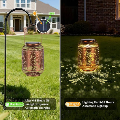 Vaukki Solar Lantern Outdoor Waterproof, Dragonfly Garden Decor Birthday Gifts for Women Friendship Mom Grandma Sister, Metal Hanging Solar Lights for Outside, Patio, Yard, Backyard, Porch, Pathway